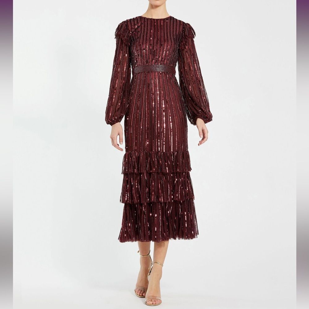 Mac Duggal 23003 Bishop Sleeve Beaded Waist Dress